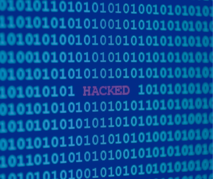 Hacked graphic with ones and zeros