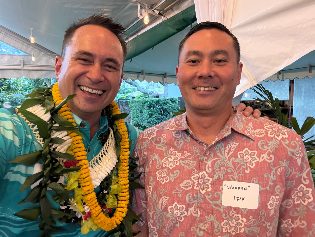 Selfie with my McKinley High School classmate, Erik Miyashiro. He was the first donor to our new non-profit entity | 2025 Paubox Kahikina Scholarship winter networking event