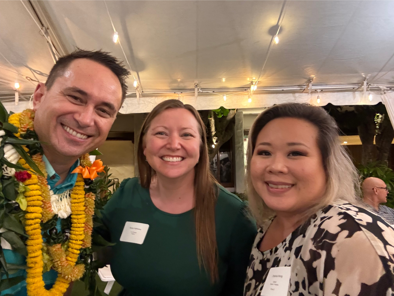 Posing with Becky Hathaway (VP People, Paubox) and Charissa Wong (Director of IT & Security, Bowers + Kubota)