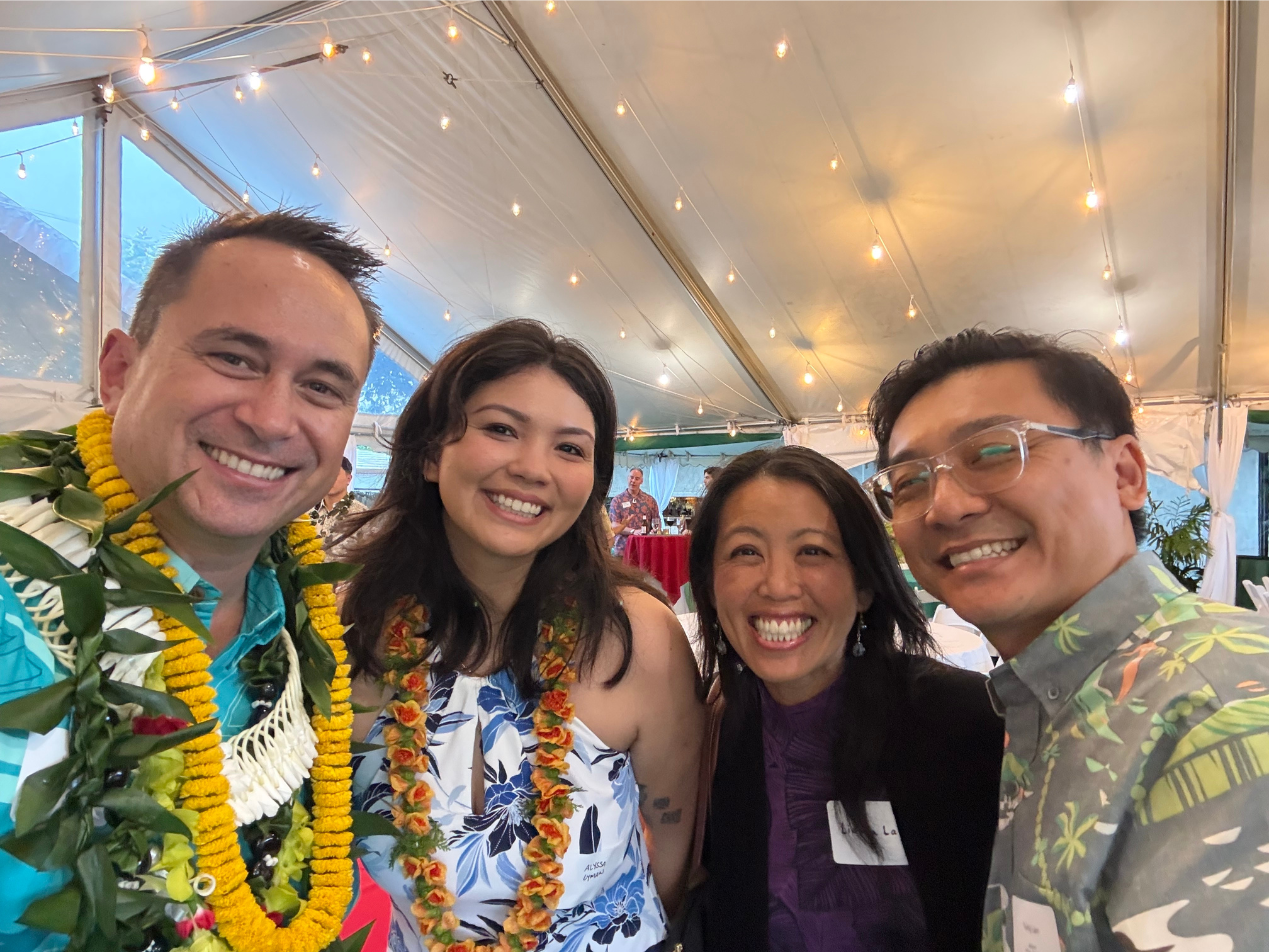All smiles with Alyssa Lyman, Trung Lam and his wife | 2025 Paubox Kahikina Scholarship winter networking event