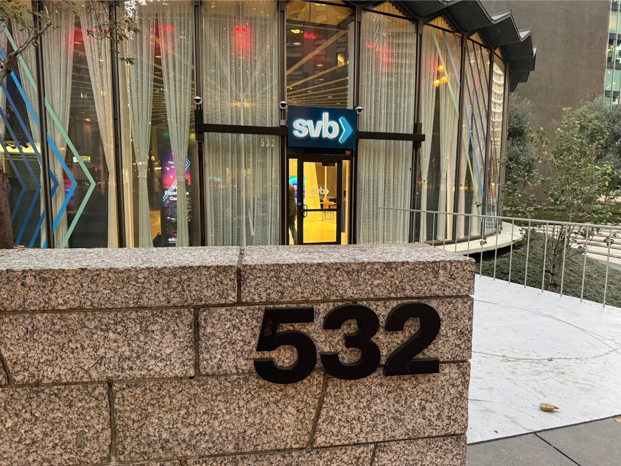 Entry to the SVB Experience Center on Market Street | 500 Global's Holiday Party 2025