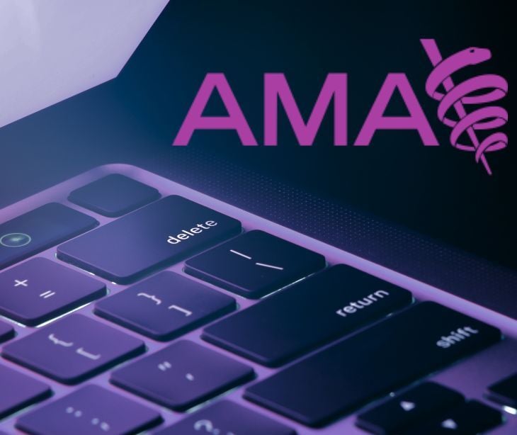 AMA logo over keyboard