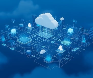 Image of a cloud icon with a blue background. 