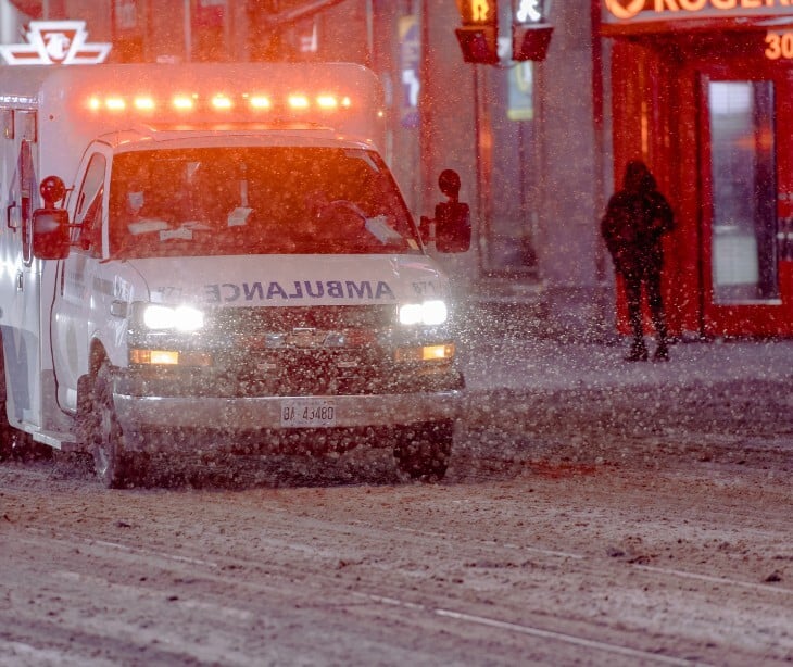 Image of an ambulance in the snow. 