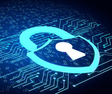 Image of a lock with a background that looks like a computer chip. 