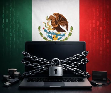 mexican flag with computer and chains lock