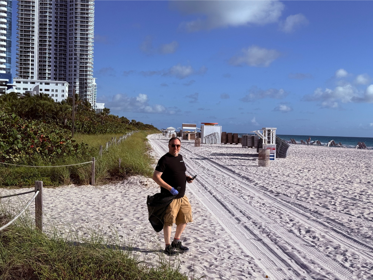 Robert Ogus, picking up litter during his&nbsp;first trip to Florida.&nbsp;