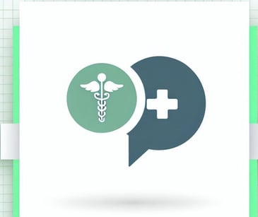 text bubble and caduceus