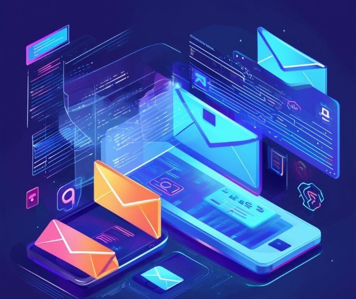 digital email icons over smartphone