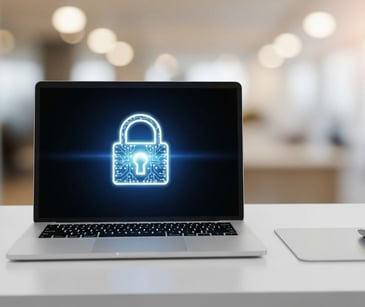 laptop with blue digital lock