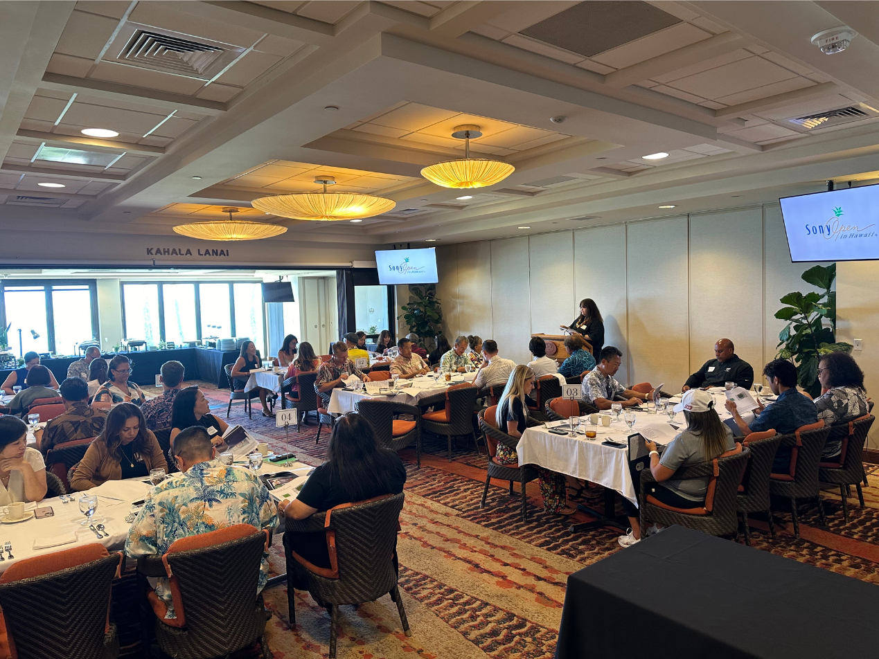 Rhona Funn starting things off | The elevated hospitality chalet: Sony Open 2025 prep meeting