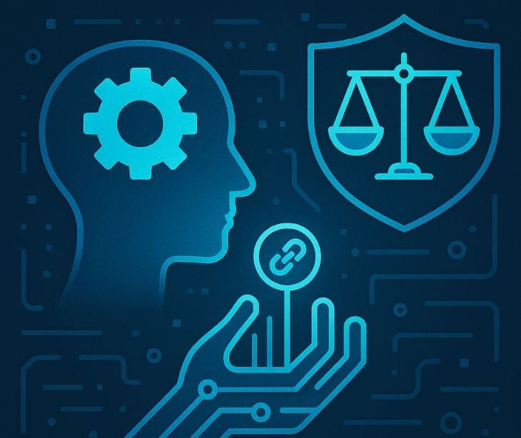 ai and ethics icons in blue digital modern