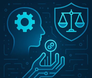 ai and ethics icons in blue digital modern