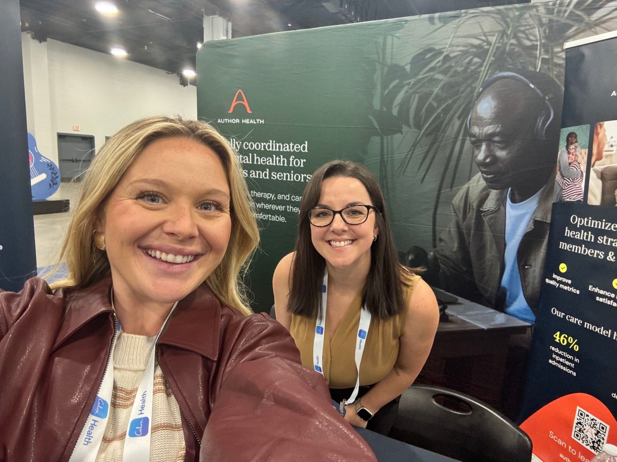 Kenzie Mills of Paubox taking a selfie with a member of the Author Health team at the Author Health booth at BHT2026 | Paubox at Behavioral Health Tech 2026 in Nashville