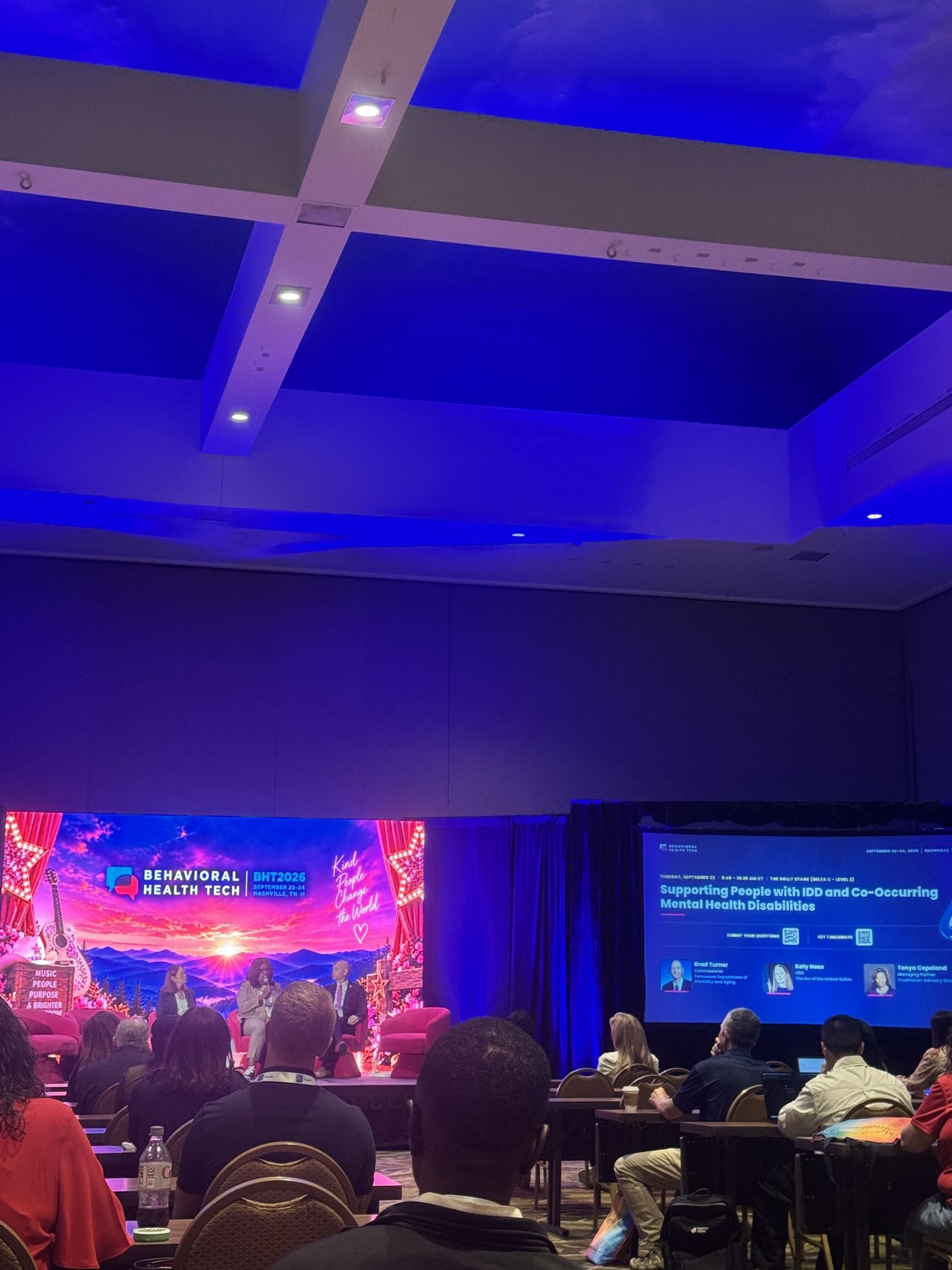 Attendees watching the panel on supporting people with IDD and co-occurring mental health disabilities on the Dolly Stage | Paubox at Behavioral Health Tech 2026 in Nashville