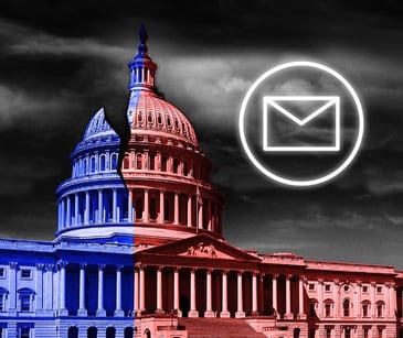 red and blue US capitol building with floating email icon