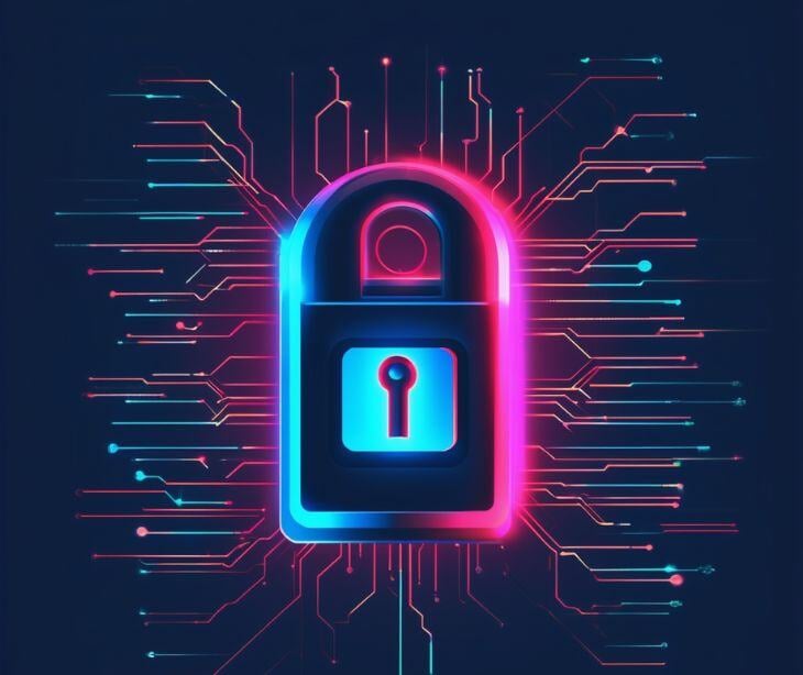 red and blue security lock