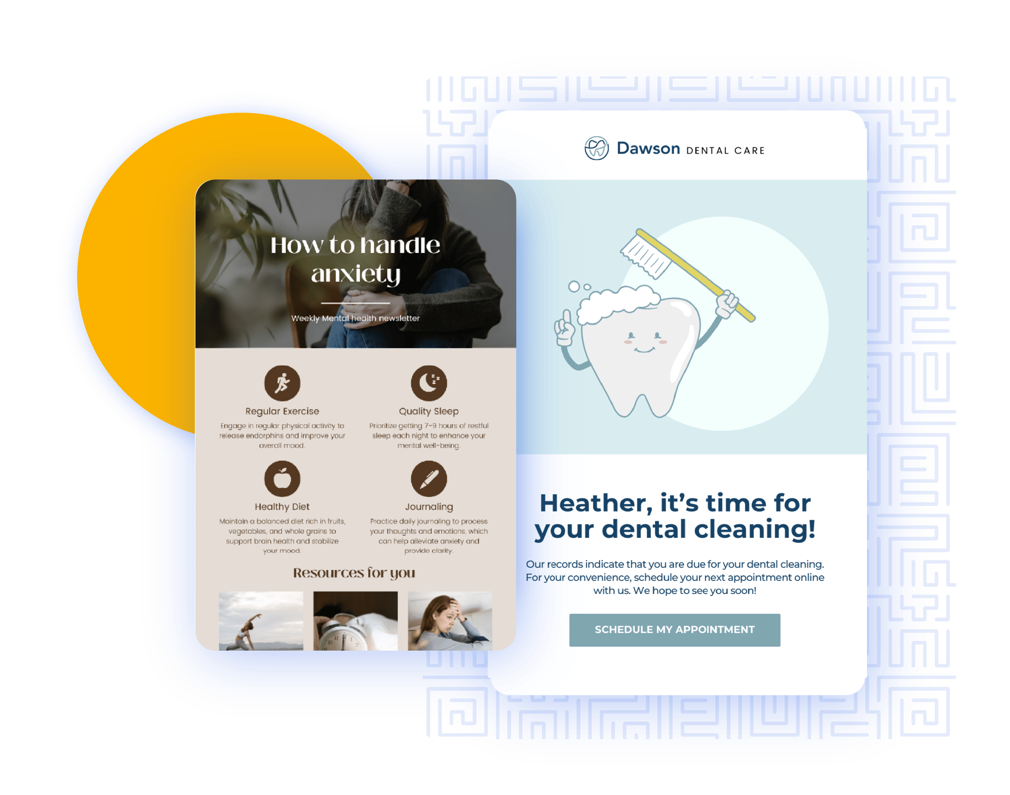 Graphic creative of stylized marketing emails