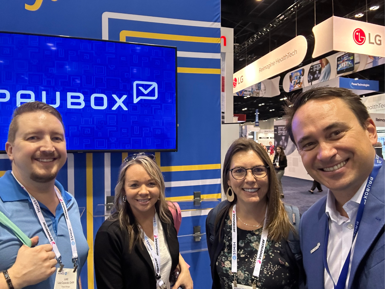 Selfie with the folks from Clay County Hospital. Happy Paubox Email Suite customers. They also liked our "no stock photo rule." Thanks for visiting our booth!