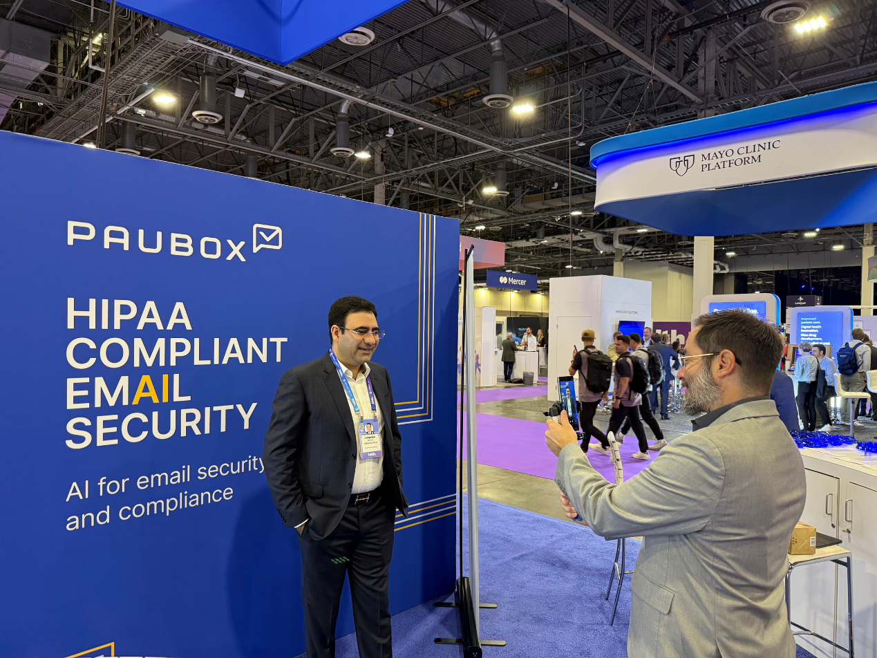 Paubox customer Vimarsh Raina (SolidHealth.ai) stopped by our booth | HLTH USA 2025 Day 1: My Takeaways