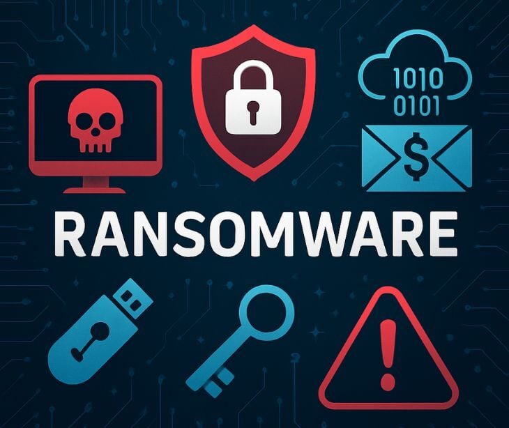 ransomware icons and text