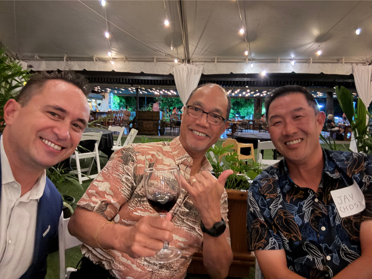 Hoala Greevy with Roque Aranador and Jay Chun of Hawaii Dental Service | Industry Dinner in Honolulu with Paubox and Malama Ola