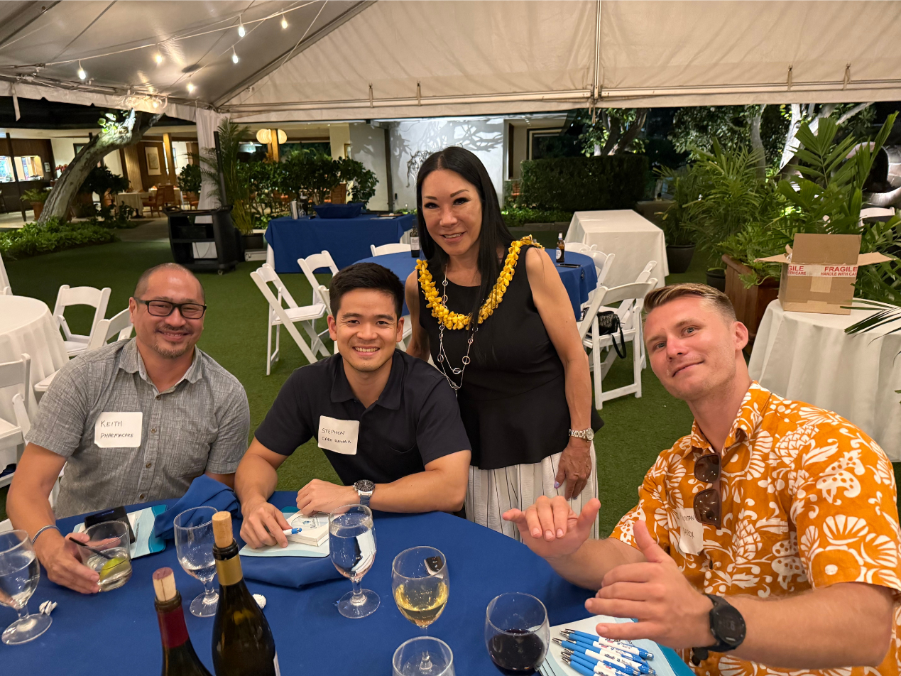 Chillaxin at The Pacific Club: Keith Leong, Stephen Choy, Daryle Ann Ho, and Mountan Mitchell (Paubox) | Industry Dinner in Honolulu with Paubox and Malama Ola