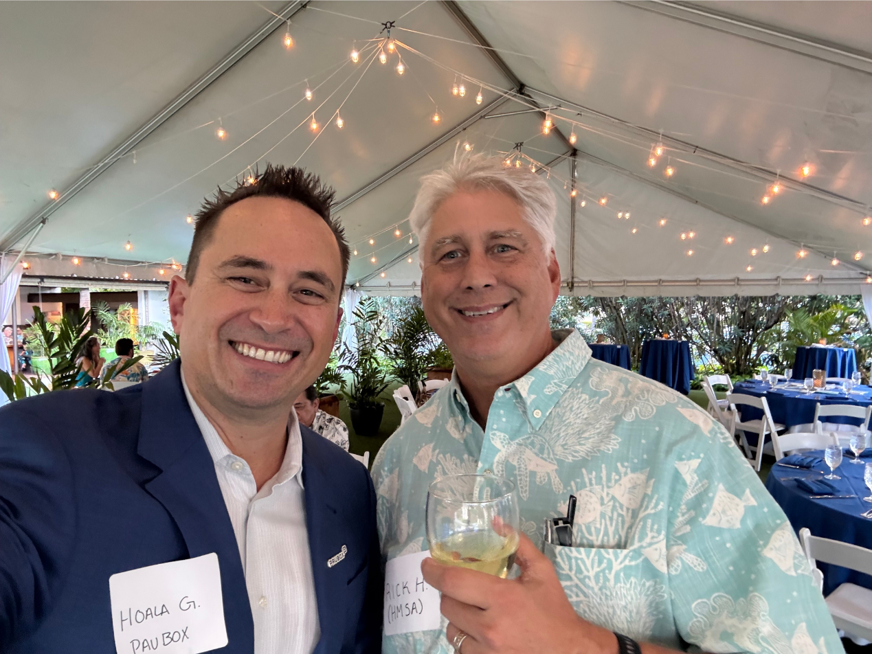 Hoala Greevy with Rick Hopfer (CIO, HMSA) | Industry Dinner in Honolulu with Paubox and Malama Ola