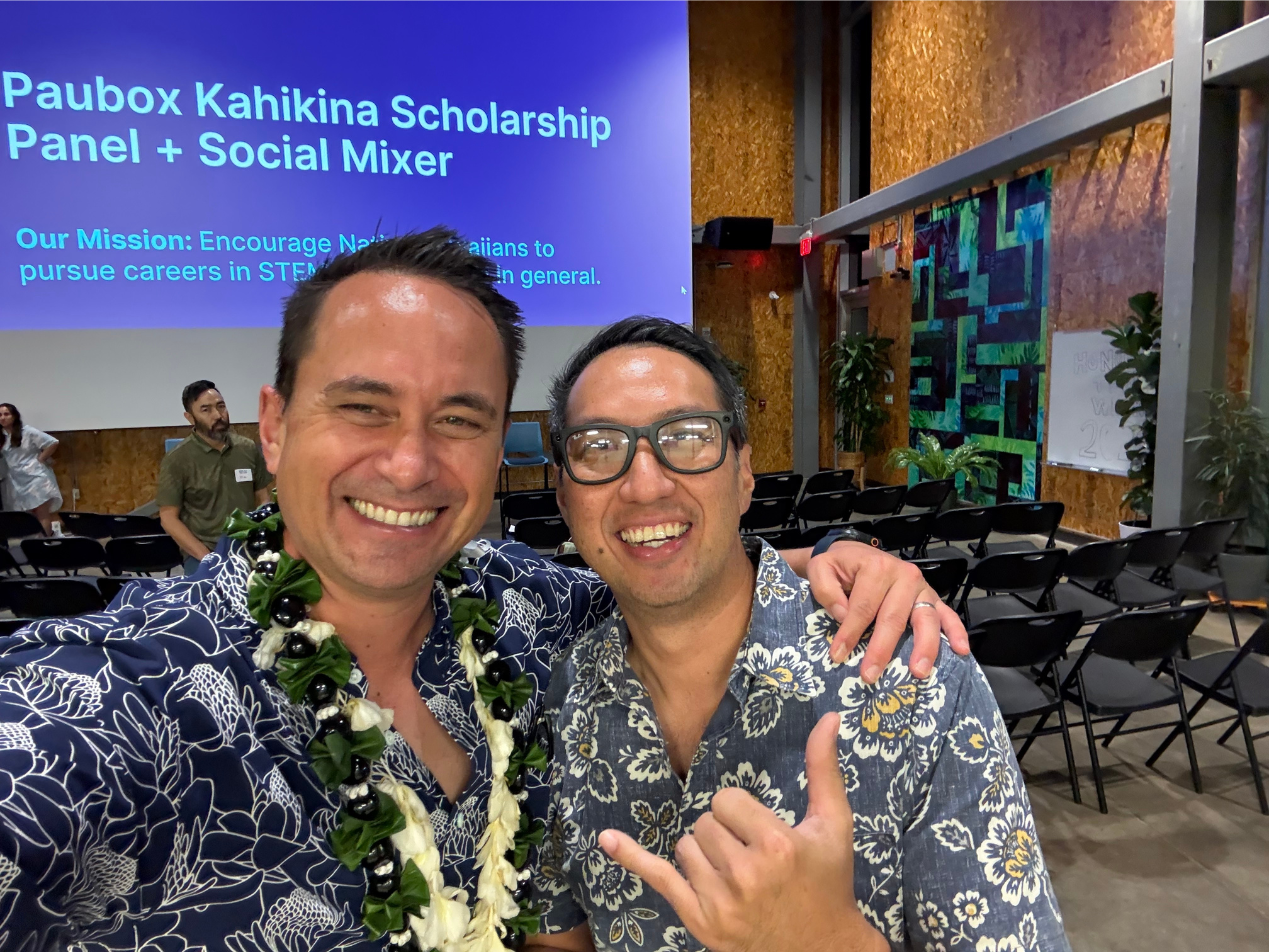 Selfie with one of my best friends, Paubox Kahikina Scholarship advisor, and Ray-Ban Meta glasses early adopter, Leroy Kane (First Hawaiian Bank) | Honolulu Tech Week 2025: Paubox Kahikina Scholarship Panel