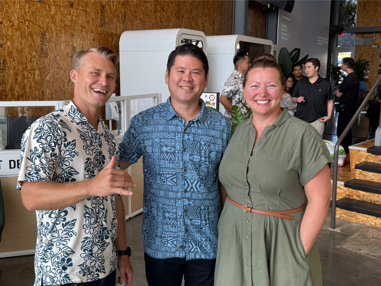 Left to right: Big mahalo to fellow Pauboxers Mountan Mitchell, Rick Kuwahara, and Becky Hathaway for helping out with lei, food and beverage, and logistics in general | Honolulu Tech Week 2025: Paubox Kahikina Scholarship Panel