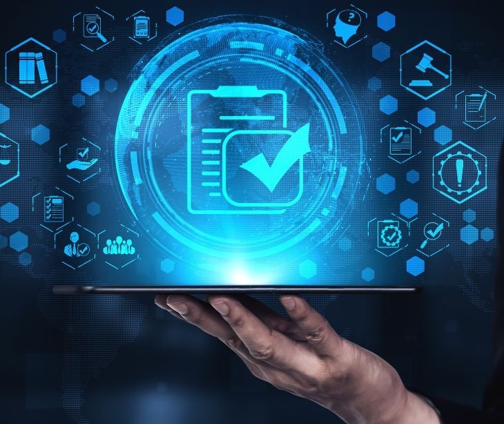 floating digital checklist blue