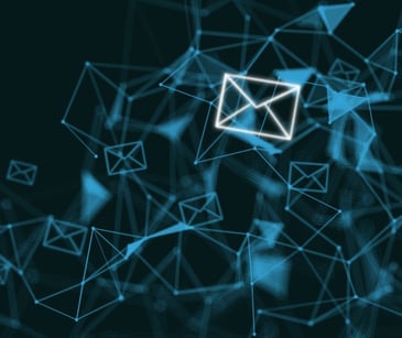 email icon floating on blue background