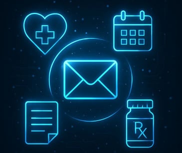 email icon surrounded by healthcare icons