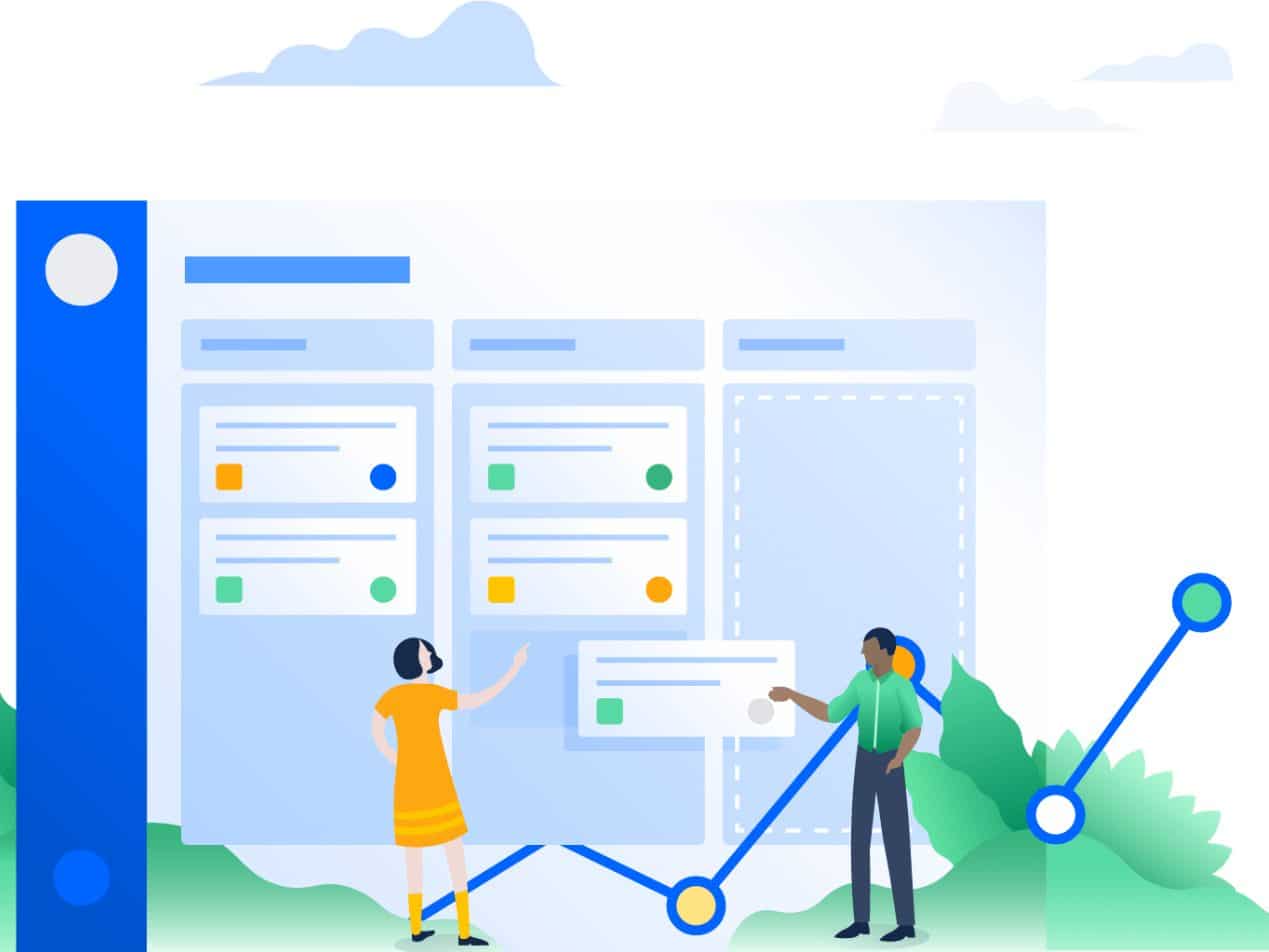 graphic of employees organizing information