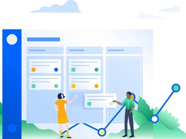 graphic of employees organizing information