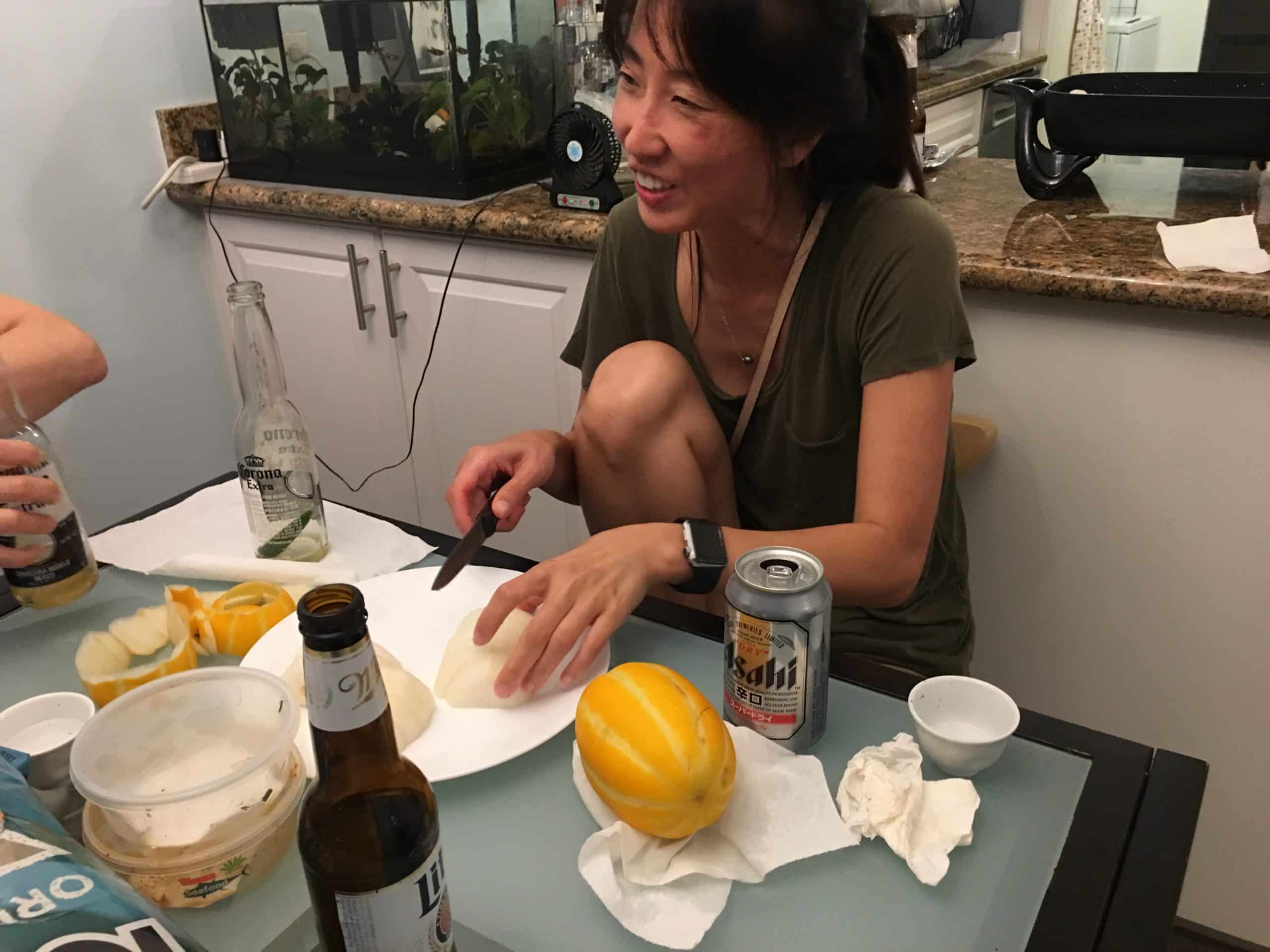 Lacey Kane cutting Korean pear