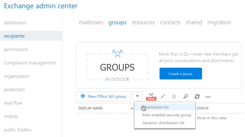 Using the Exchange Admin Center to Split Encrypted Senders - Create a Group