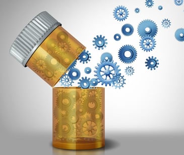 pharmacy bottle with blue wheels