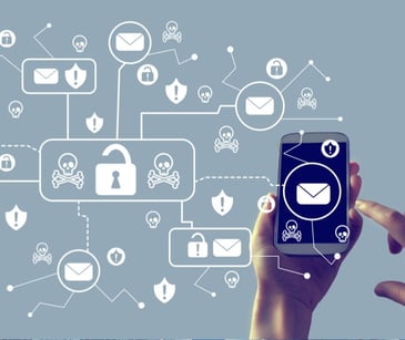 smartphone with floating security icons