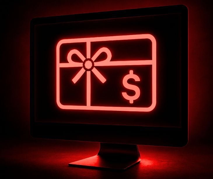 computer screen with gift card icon