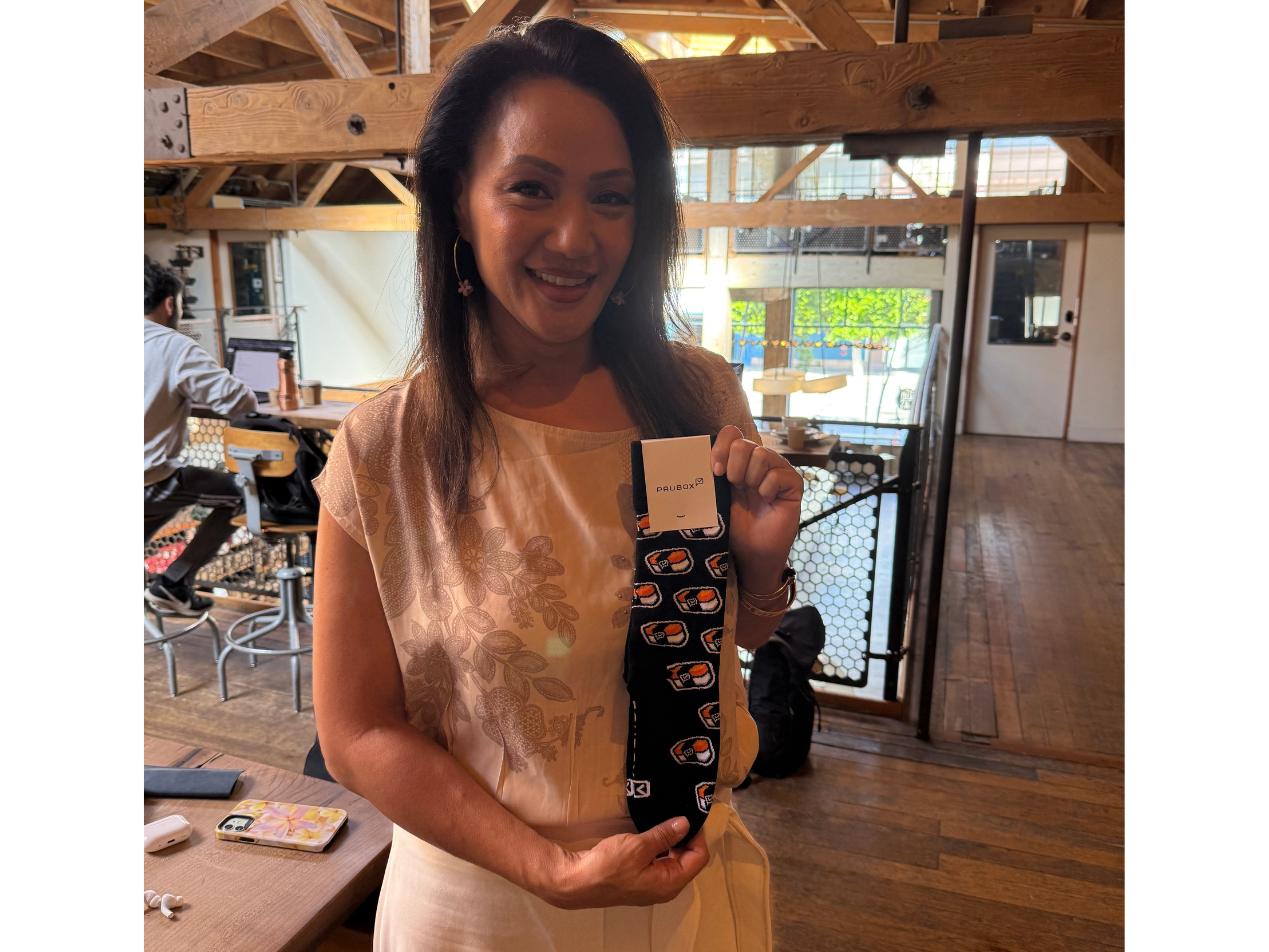 Miki Hardisty with her new spam musubi Pausox | Keep building, no matter what: coffee w/ Eric Nakagawa & Miki Hardisty