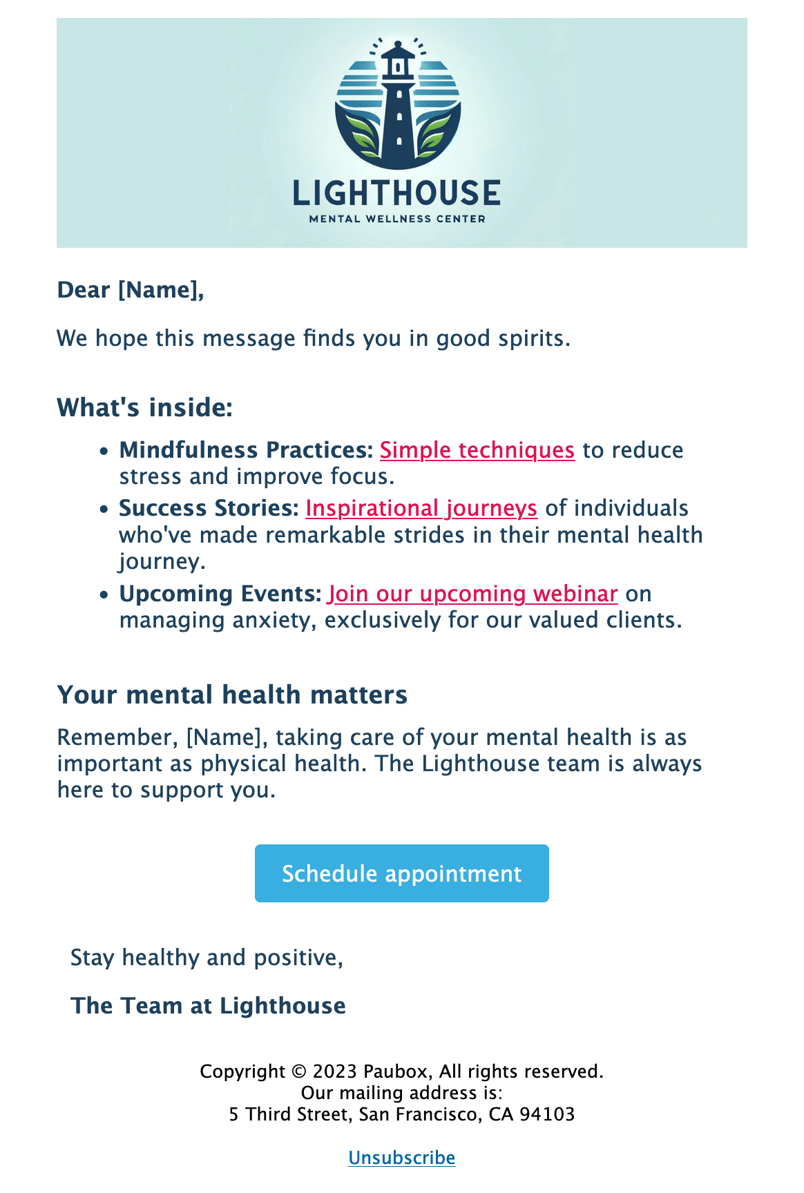 Mental health newsletter example