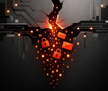 lock and email icons falling through a crack