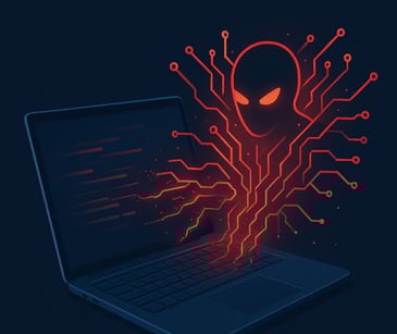 laptop with red lines and red attack character