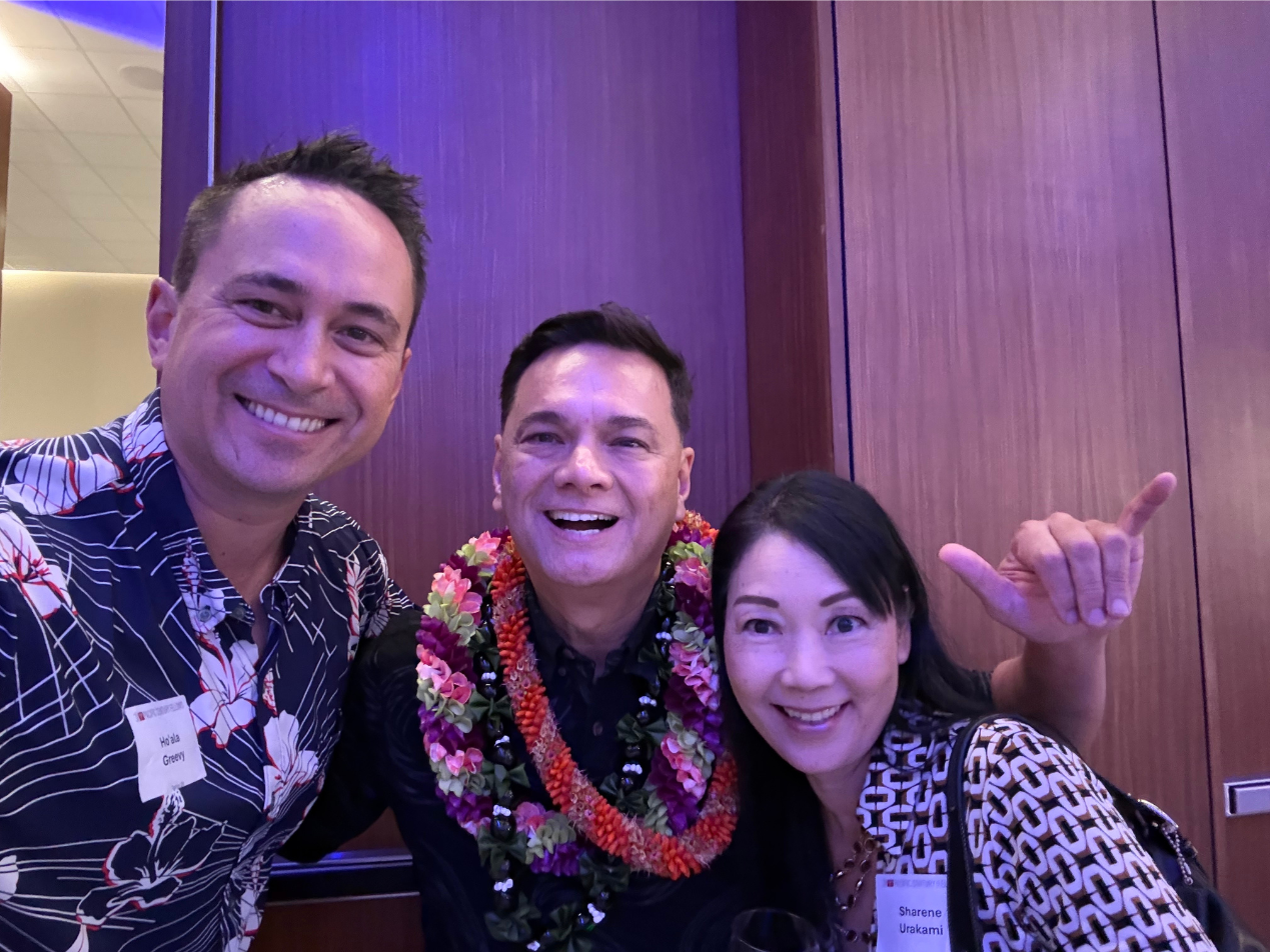 Sharene Urakami  and I quickly caught our classmate, Lincoln Jacobe, for a selfie; he was quite busy that night with event&nbsp;logistics.