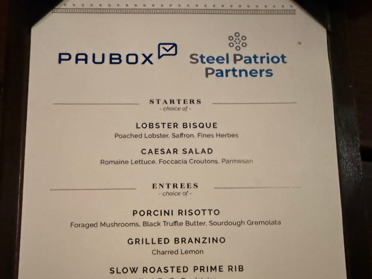 The branded menu was a nice touch | Industry Dinner with Paubox and Steel Patriot Partners - San Francisco