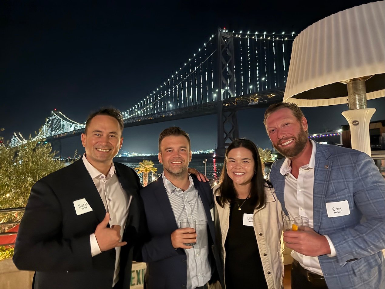 Bay Bridge view, left to right: Myself, Jordan Holmes, Lilly Ohno, and Greg "Hoff" Hoffman | Paubox Industry Dinner in San Francisco