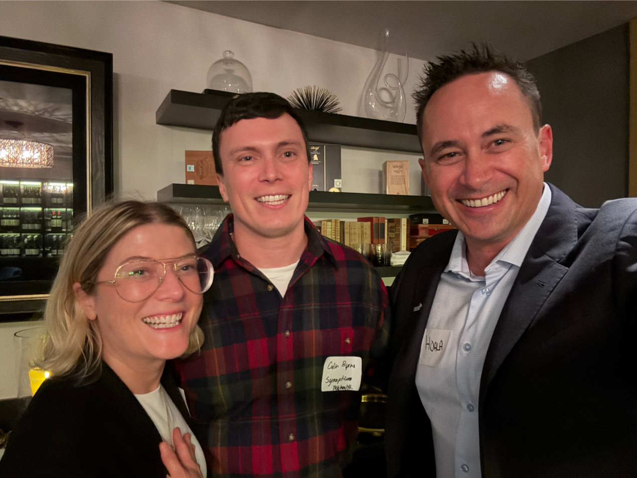 Hoala Greevy, Ange Beckum, and Colin Byrne (Synapticure) |  Industry Dinner with Paubox and Steel Patriot Partners - San Francisco