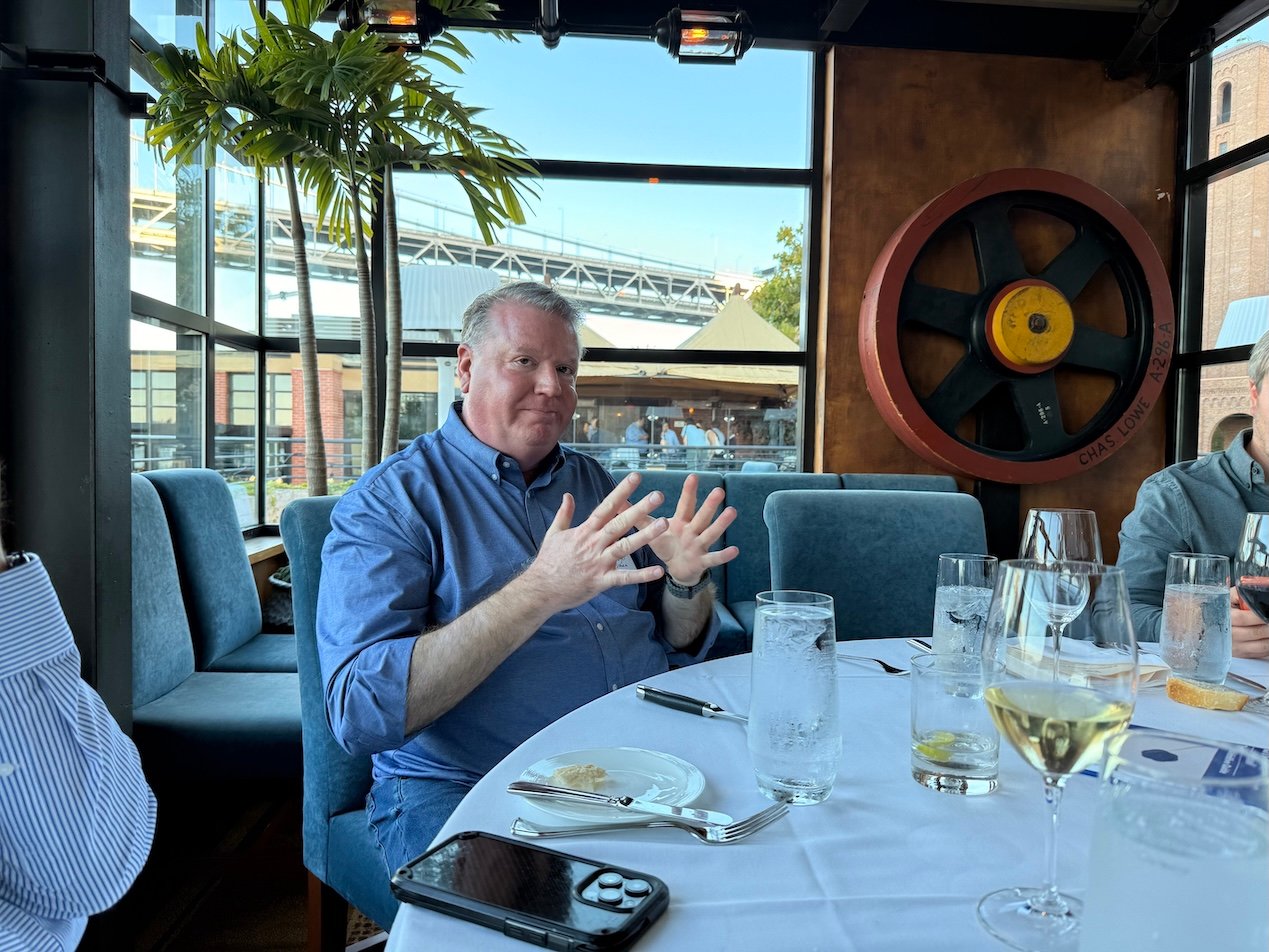 Roger Telegan asking the room for feedback on AI governance best practices. | Paubox Industry Dinner in San Francisco
