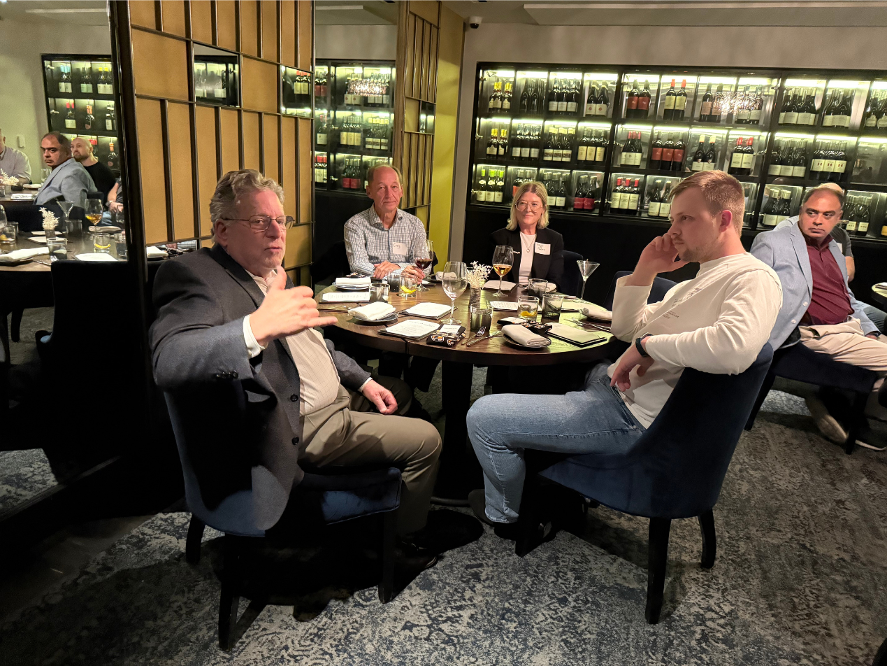 Glen Coleman (Coleman IT Group) in shaka mode as he makes a point | Industry Dinner with Paubox and Steel Patriot Partners - San Francisco